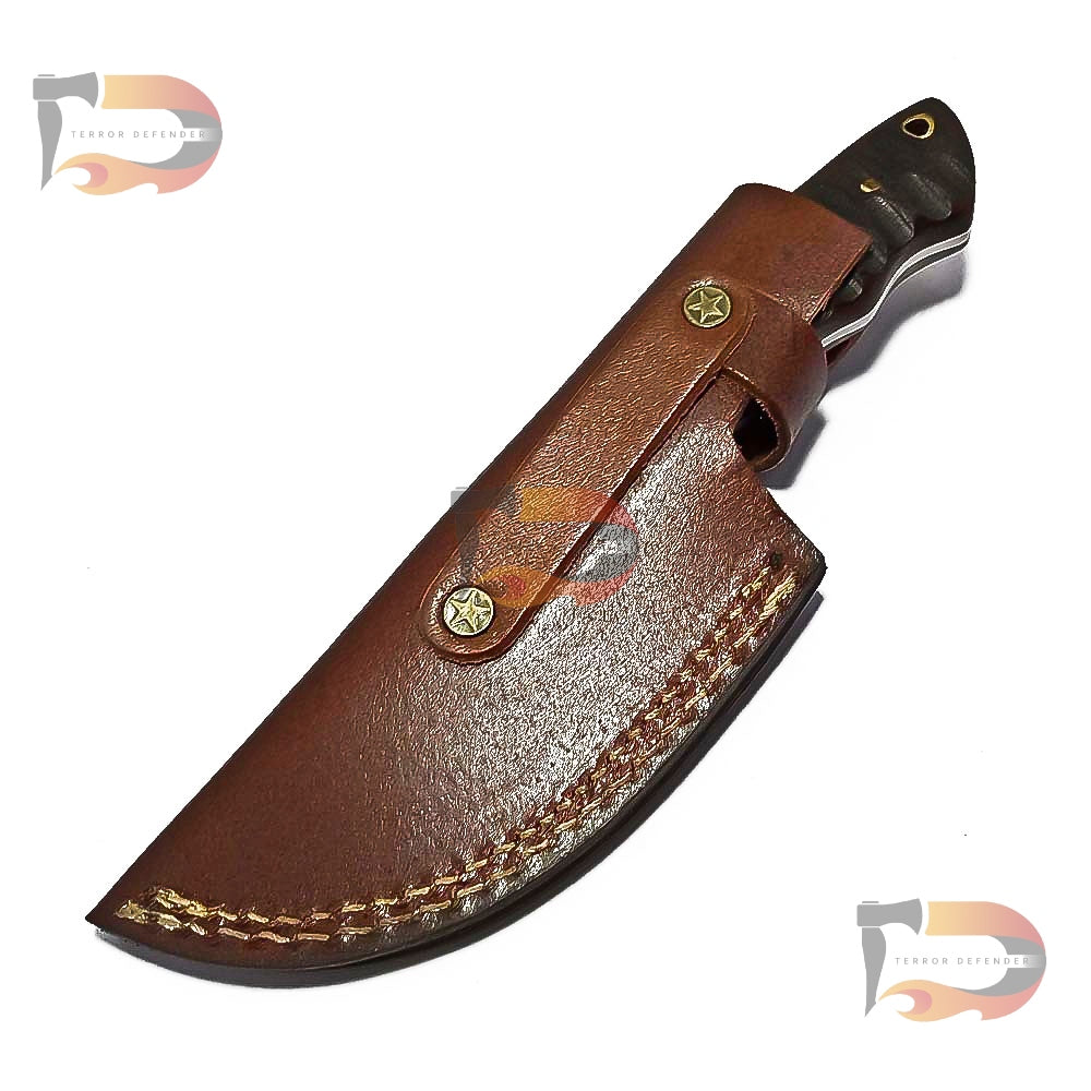 9″inches Long Handmade Damascus Steel Skinner Hunting Knife with Pure Leather Sheath