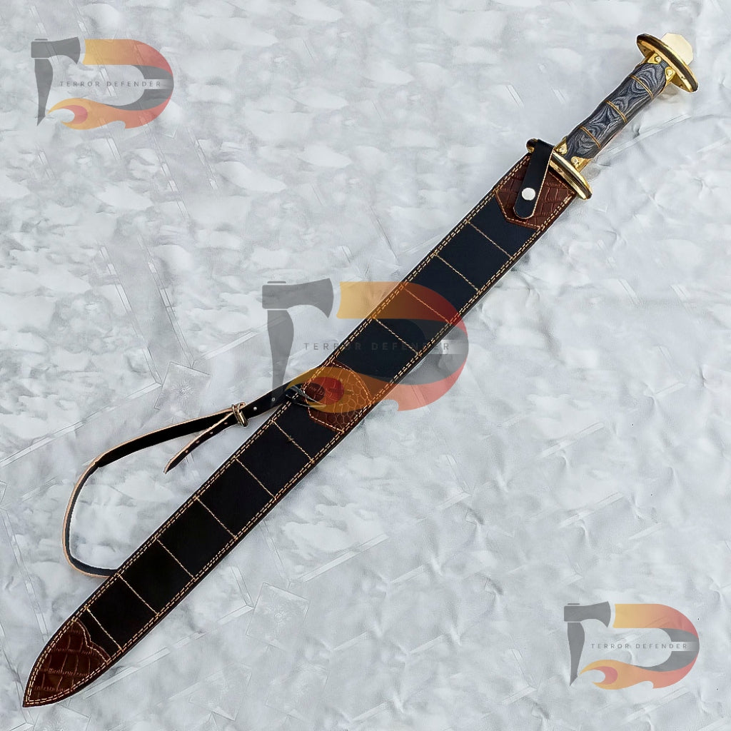 Handcrafted Damascus Steel Viking Style Sword with Leather Sheath | Damascus | Father’s Day Gift | MASTER Collection, Perfect Christmas Gift