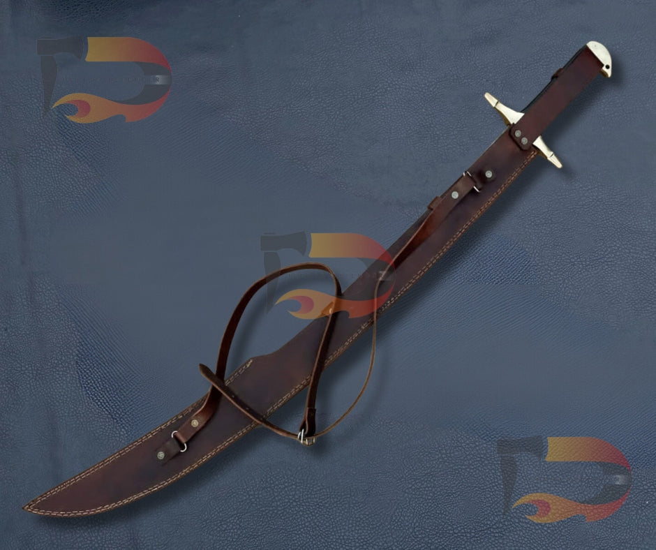 Custom Hand Forged Damascus Steel Arabic Sword, with Leather Sheath | Best Hunting sword | Gift for Him