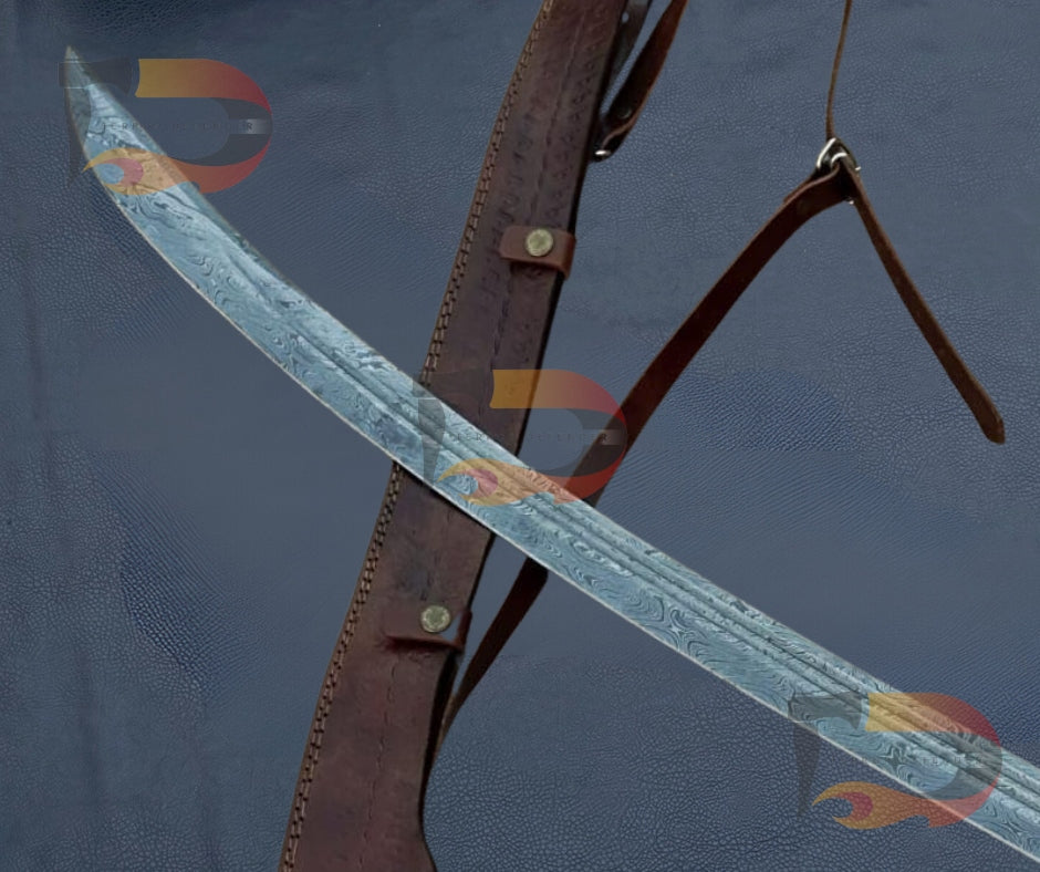 Custom Hand Forged Damascus Steel Arabic Sword, with Leather Sheath | Best Hunting sword | Gift for Him