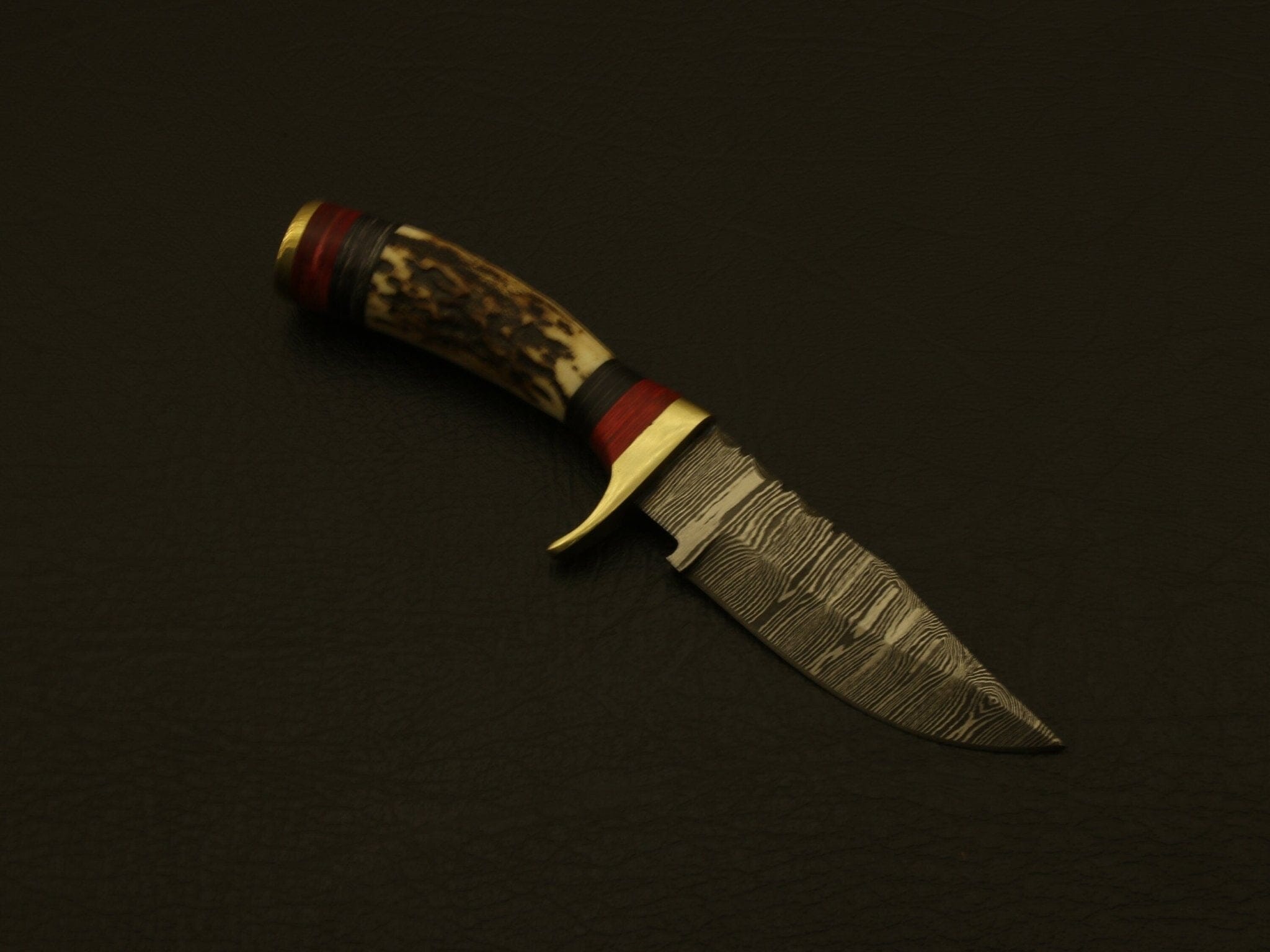 Handmade Damascus Steel Hunting Knife Handle Stag Horn Leather Sheath Hunting Terror Defender 