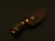 Handmade Damascus Steel Hunting Knife Handle Stag Horn Leather Sheath Hunting Terror Defender 