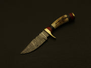 Handmade Damascus Steel Hunting Knife Handle Stag Horn Leather Sheath Hunting Terror Defender 