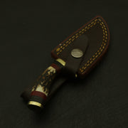 Collectible Handmade Damascus Fixed blade Enchanting Bolster handle ultra-sharp, custom pure leather Sheath Hunting Terror Defender 
