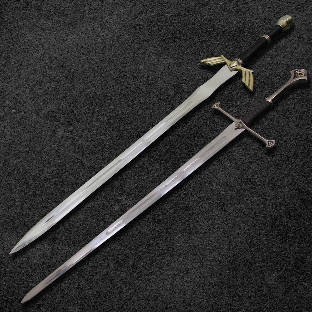 Combo Of 2: Legend of Zelda Fully Handmade Replica Sword (Black and Gold) And Anduril Sword of Narsil the King Aragorn Replica Sword Costume Weapons Terror Defender 