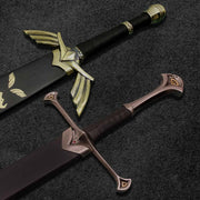 Combo Of 2: Legend of Zelda Fully Handmade Replica Sword (Black and Gold) And Anduril Sword of Narsil the King Aragorn Replica Sword Costume Weapons Terror Defender 