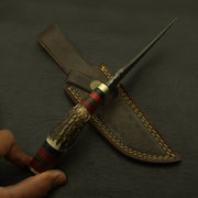 Custom Hand Forged High Quality Damascus steel Hunting/skinning Knife - Stag/antler Handle with Sheath Hunting Terror Defender 