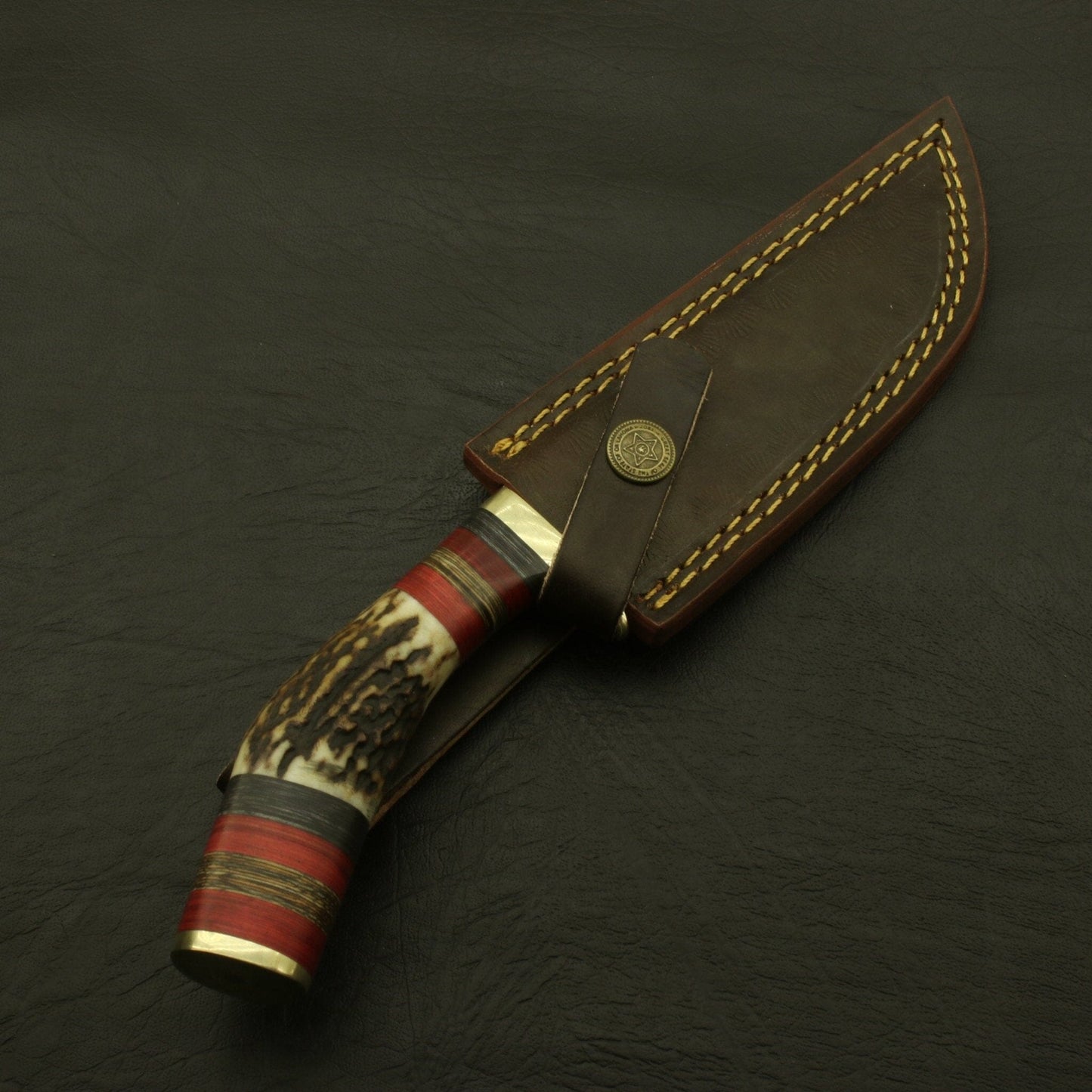 Custom Hand Forged High Quality Damascus steel Hunting/skinning Knife - Stag/antler Handle with Sheath Hunting Terror Defender 