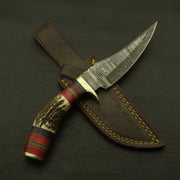 Custom Hand Forged High Quality Damascus steel Hunting/skinning Knife - Stag/antler Handle with Sheath Hunting Terror Defender 