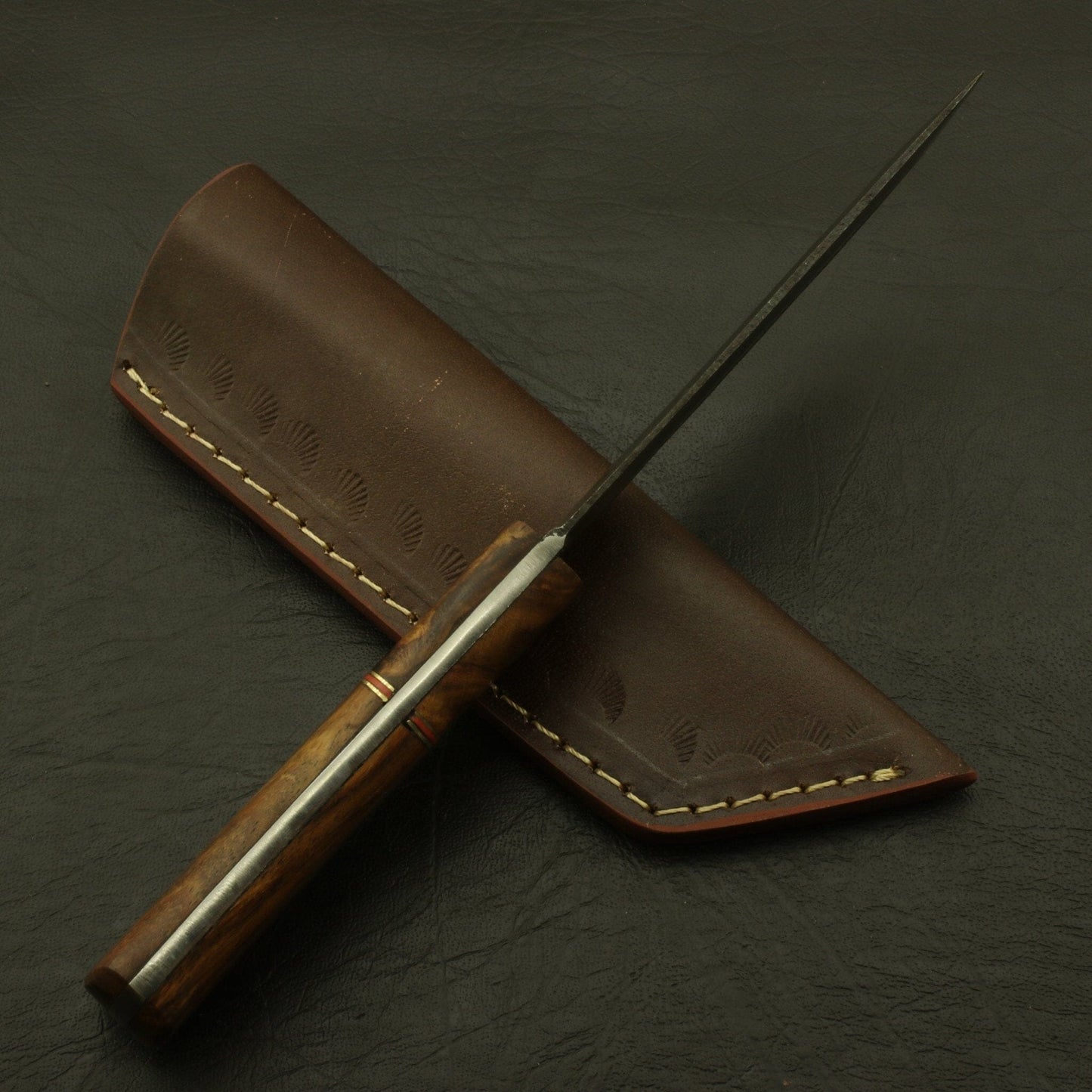Custom Handmade 9''inch High Carbon steel Tanto Knife/Skinning Knife/PAKKA/Rose/Wood/Sheath Hunting Terror Defender 