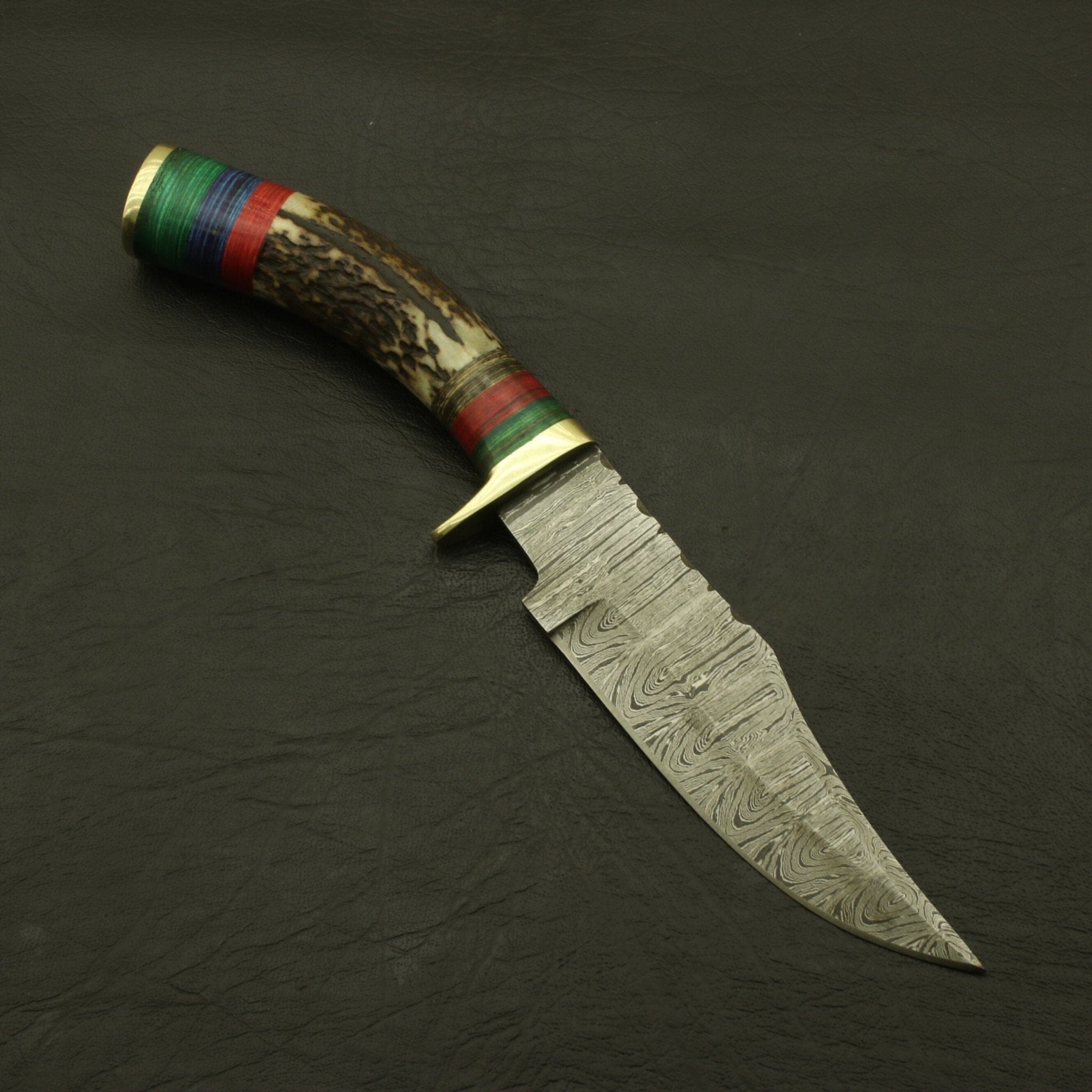 Custom Made Hand Forged Damascus Hunting/skinning Knife - Stag/antler Hand with Sheath Hunting Terror Defender 