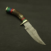 Custom Made Hand Forged Damascus Hunting/skinning Knife - Stag/antler Hand with Sheath Hunting Terror Defender 