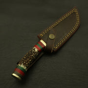 Custom Made Hand Forged Damascus Hunting/skinning Knife - Stag/antler Hand with Sheath Hunting Terror Defender 