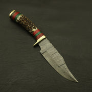 Custom Made Hand Forged Damascus Hunting/skinning Knife - Stag/antler Hand with Sheath Hunting Terror Defender 