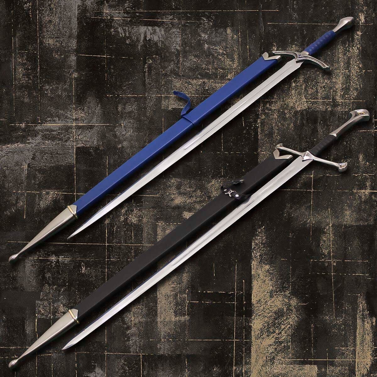 Handmade Glamdring Sword of Gandalf with Cover Lord of The Rings And Anduril Sword and Aragorn Strider Ranger Sword with knife Replica Pair Costume Weapons Terror Defender 