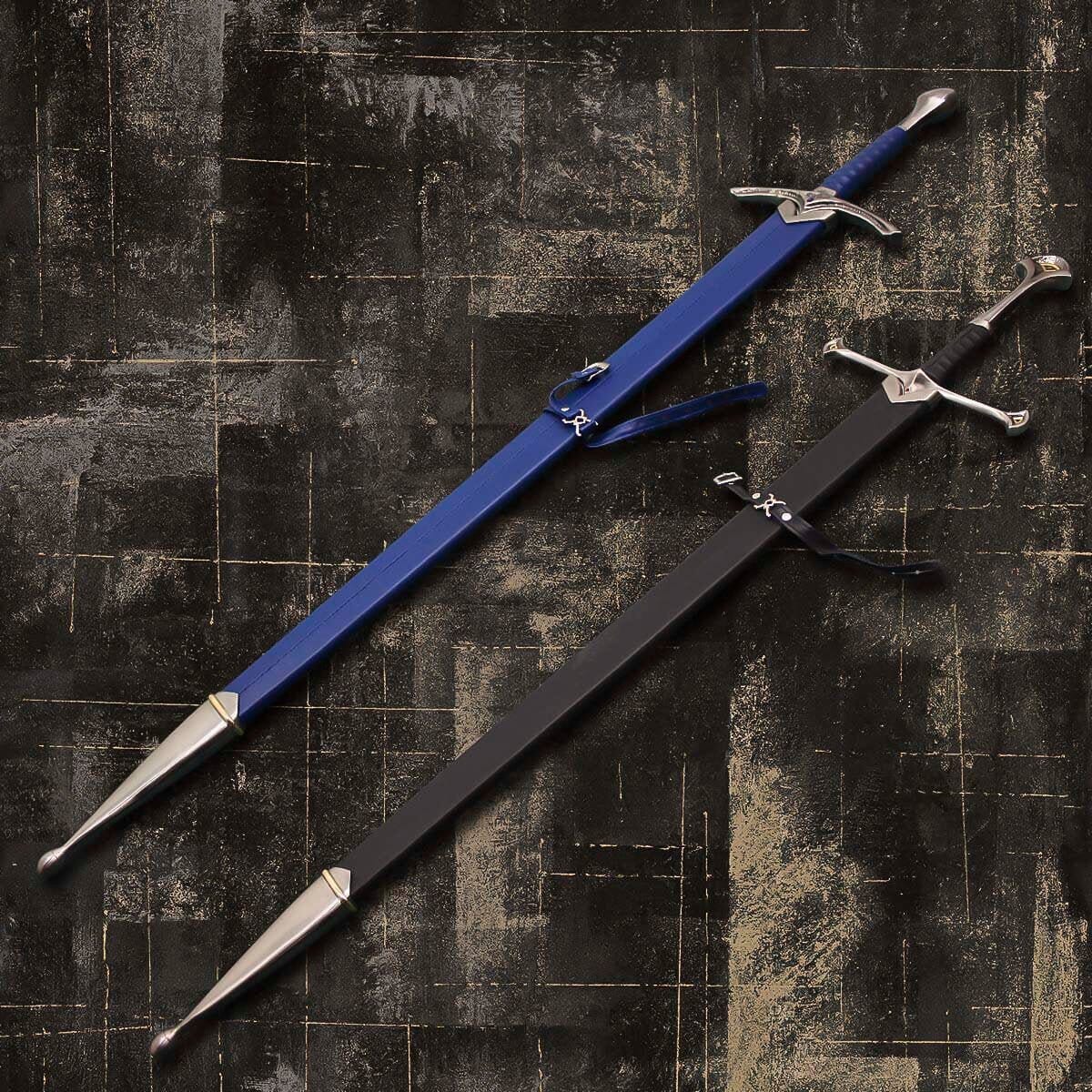 Handmade Glamdring Sword of Gandalf with Cover Lord of The Rings And Anduril Sword and Aragorn Strider Ranger Sword with knife Replica Pair Costume Weapons Terror Defender 