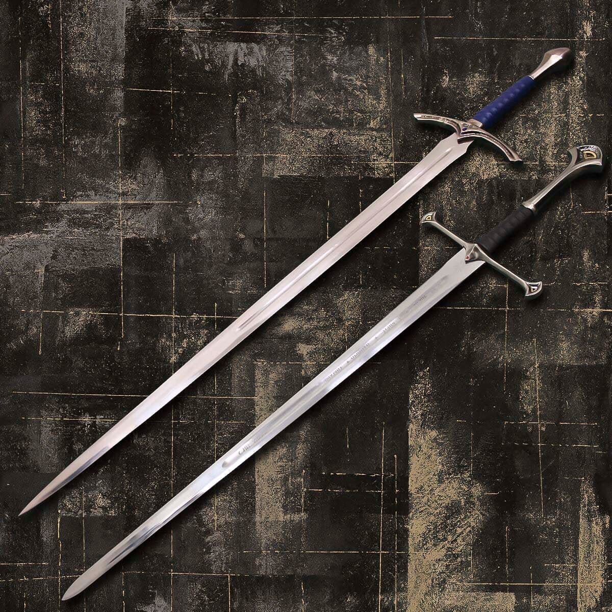Handmade Glamdring Sword of Gandalf with Cover Lord of The Rings And Anduril Sword and Aragorn Strider Ranger Sword with knife Replica Pair Costume Weapons Terror Defender 