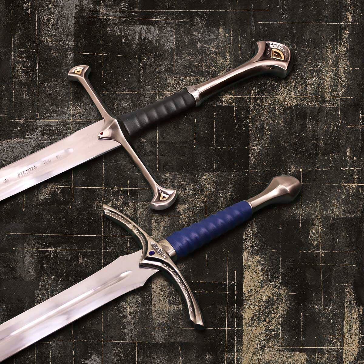 Handmade Glamdring Sword of Gandalf with Cover Lord of The Rings And Anduril Sword and Aragorn Strider Ranger Sword with knife Replica Pair Costume Weapons Terror Defender 