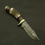 Stag Horn Damascus Steel 8” Inches Knives Handmade Beautiful Blend of Form and Function /sheath Camping Terror Defender 