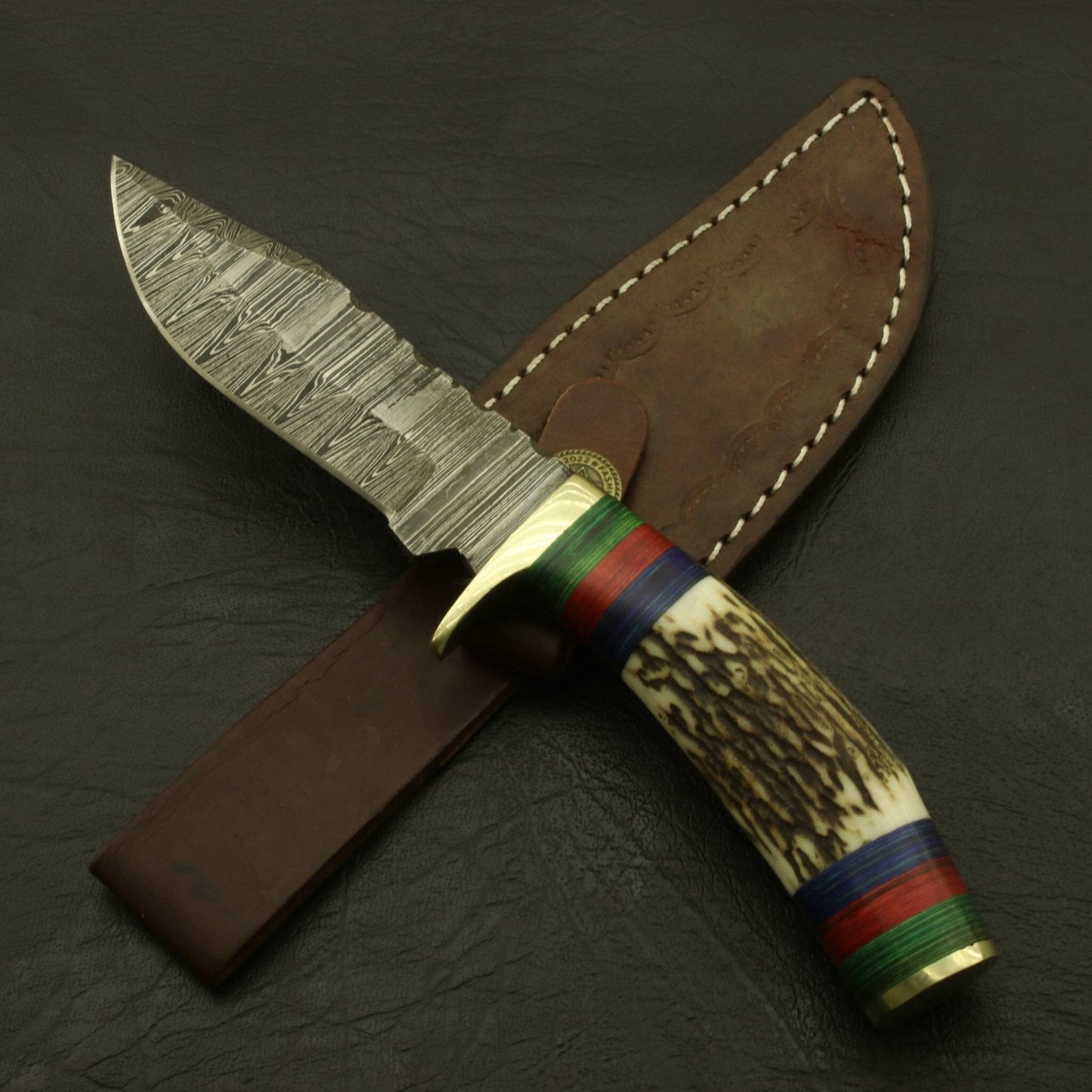 Stag Horn Damascus Steel 8” Inches Knives Handmade Beautiful Blend of Form and Function /sheath Camping Terror Defender 