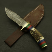 Stag Horn Damascus Steel 8” Inches Knives Handmade Beautiful Blend of Form and Function /sheath Camping Terror Defender 