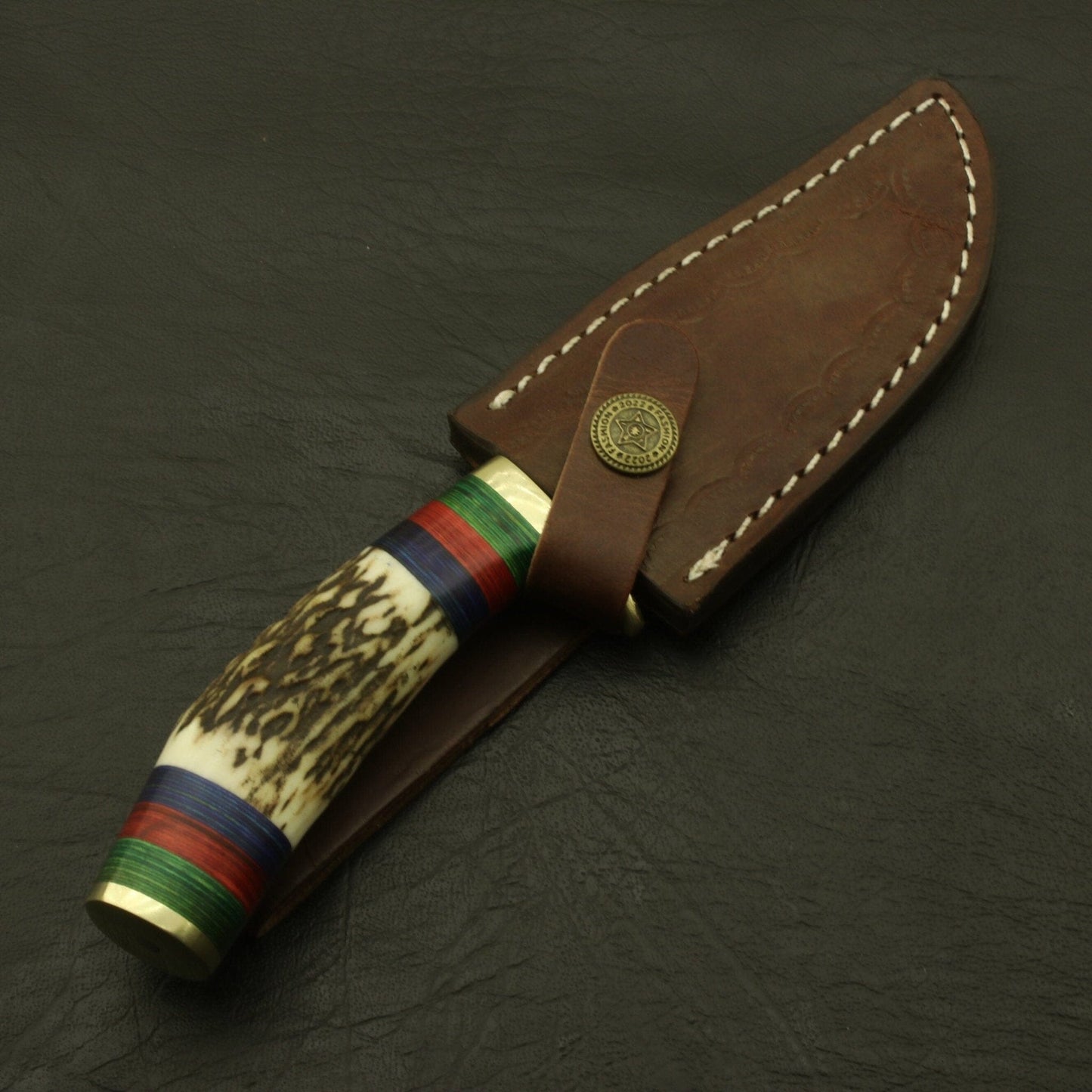 Stag Horn Damascus Steel 8” Inches Knives Handmade Beautiful Blend of Form and Function /sheath Camping Terror Defender 