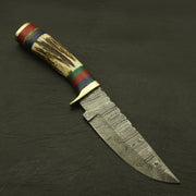 Superb Rait tail Custom Made Hand Forged Damascus Hunting/skinning Knife Stag/antler Handle with Sheath Hunting Terror Defender 