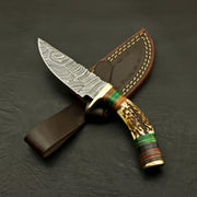 Top Custom Made Hand Forged Damascus Hunting/Skinning Knife-Stag/Antler Handle With leather sheath Hunting Terror Defender 